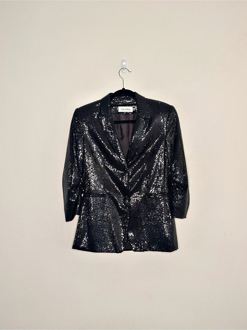 Calvin Klein Sequin Two-Button Blazer Black Size 8